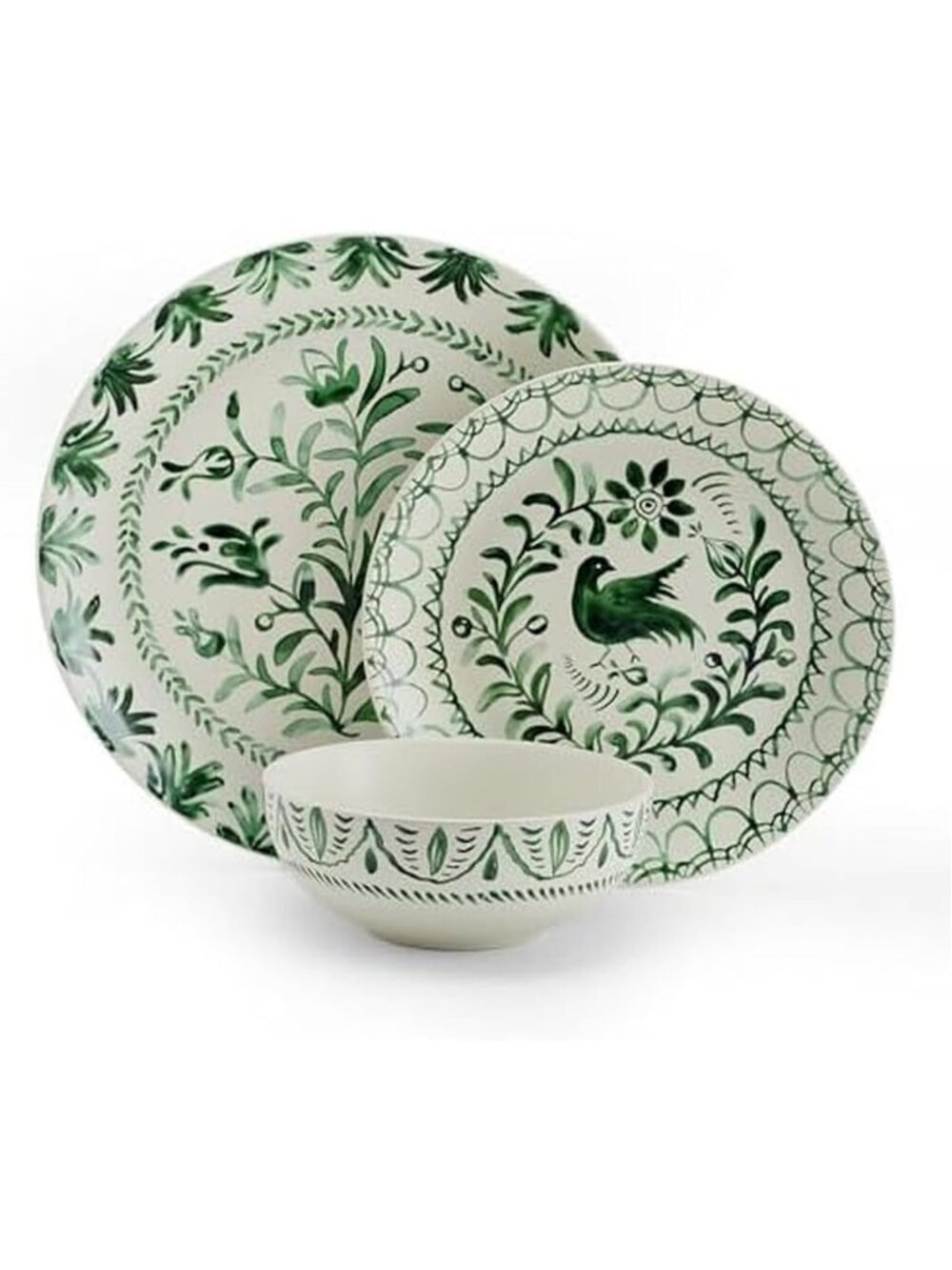 Fitz and Floyd Sicily Green 12-Piece Dinnerware Set - Stoneware Plates and Bowls